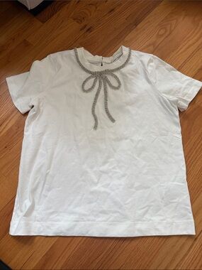English Factory White Tee with Rhinestone Trim